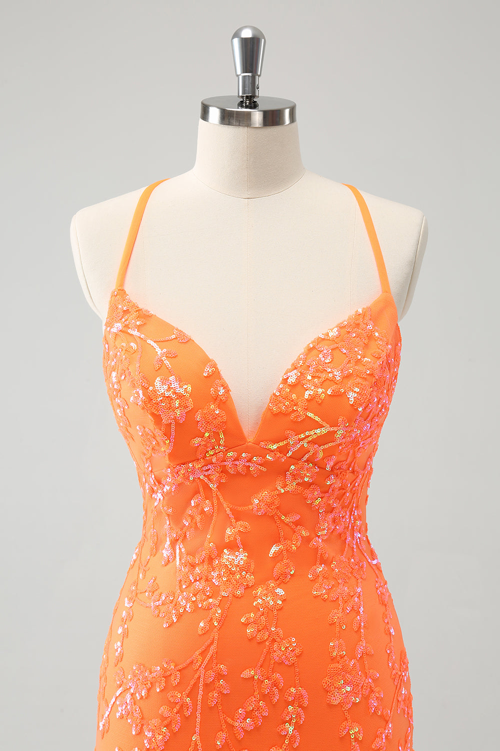 Sequined Orange Lace-Up Back Tight Short Homecoming Dress