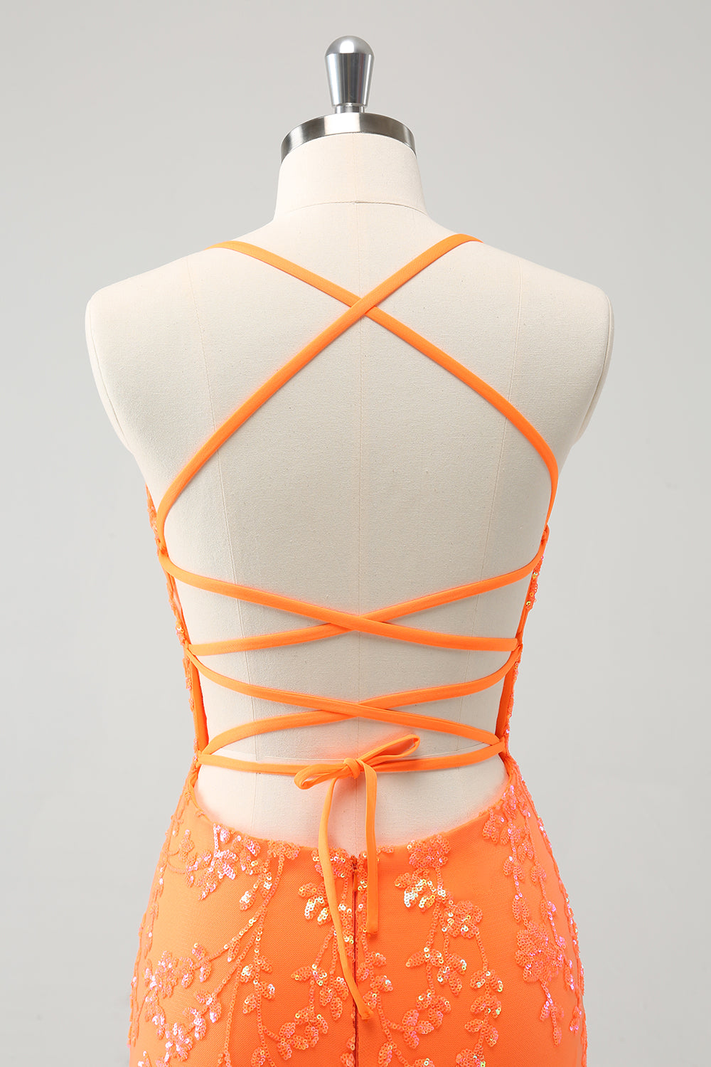 Sequined Orange Lace-Up Back Tight Short Homecoming Dress