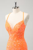 Sequined Orange Lace-Up Back Tight Short Homecoming Dress