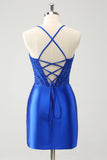 Royal Blue Spaghetti Straps Corset Tight Homecoming Dress