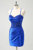 Royal Blue Spaghetti Straps Corset Tight Homecoming Dress