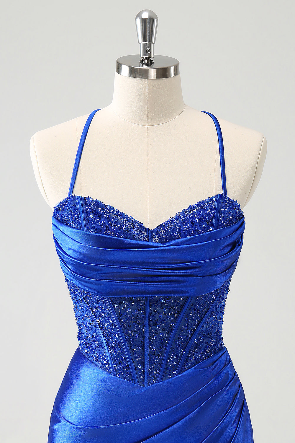 Royal Blue Spaghetti Straps Corset Tight Homecoming Dress