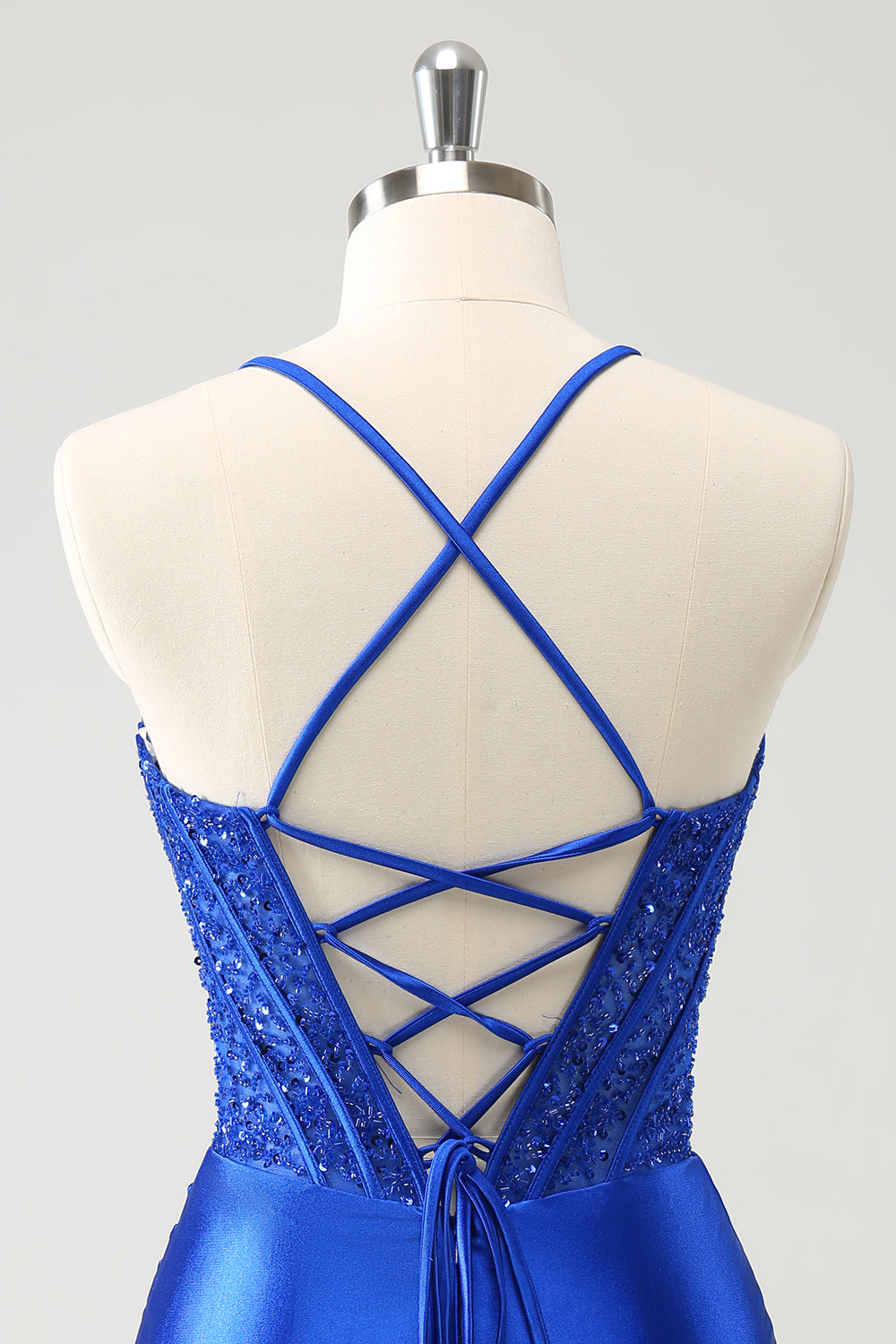 Royal Blue Spaghetti Straps Corset Tight Homecoming Dress