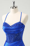 Royal Blue Spaghetti Straps Corset Tight Homecoming Dress