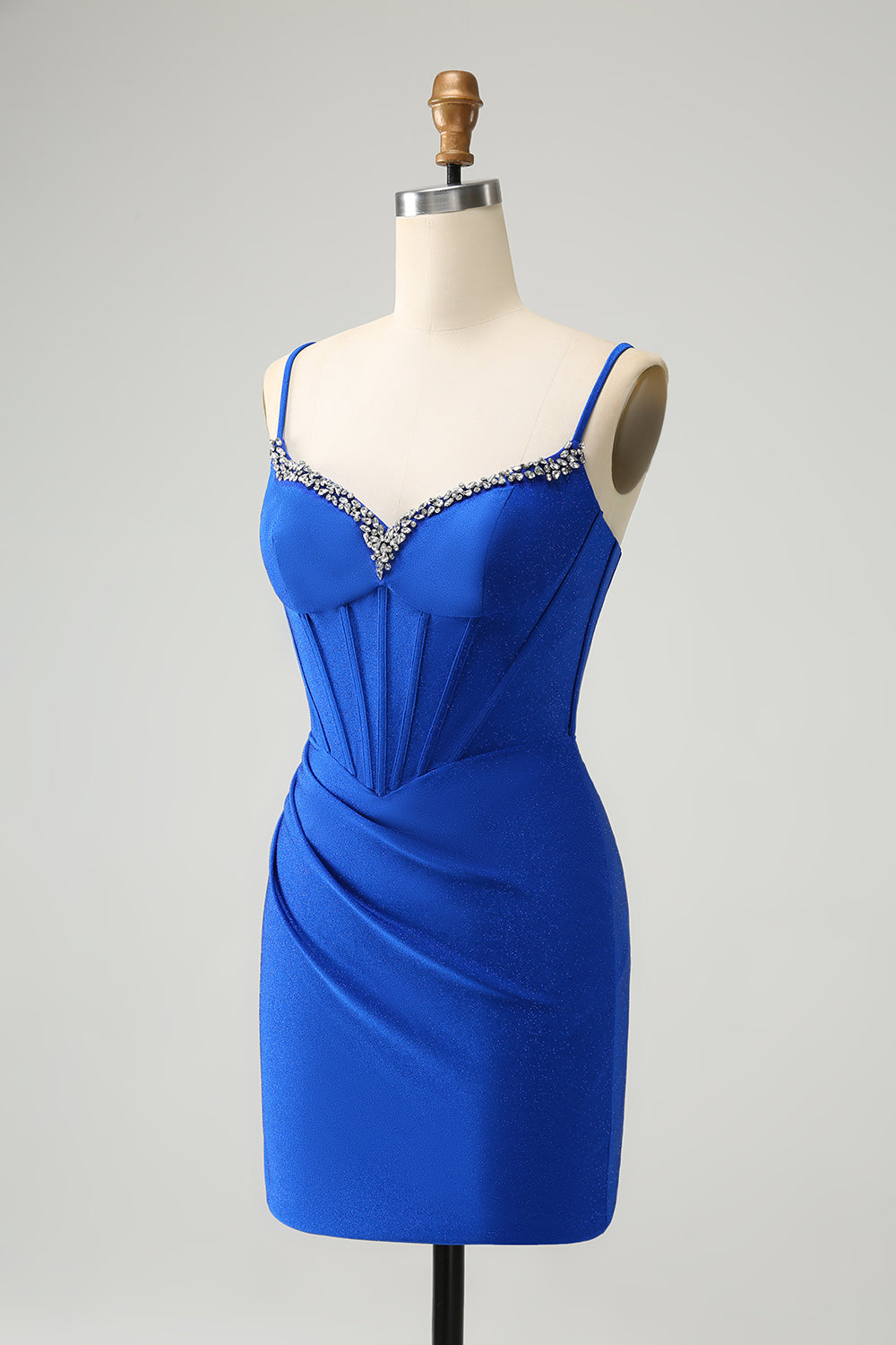 Royal Blue Sparkly Tight Corset Spaghetti Straps Homecoming Dress