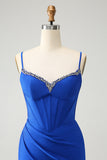 Royal Blue Sparkly Tight Corset Spaghetti Straps Homecoming Dress