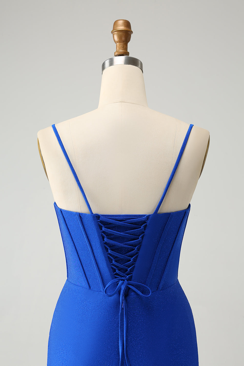 Royal Blue Sparkly Tight Corset Spaghetti Straps Homecoming Dress