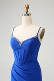 Royal Blue Sparkly Tight Corset Spaghetti Straps Homecoming Dress