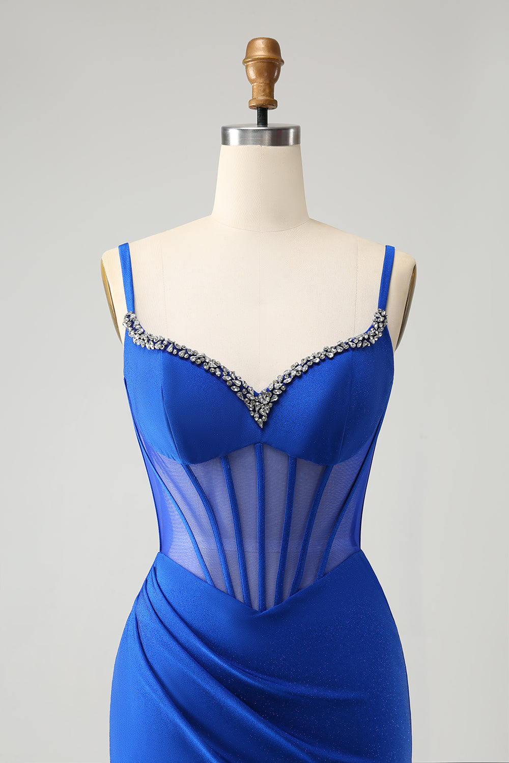 Royal Blue Mermaid Beaded Corset Long Prom Dress with Slit