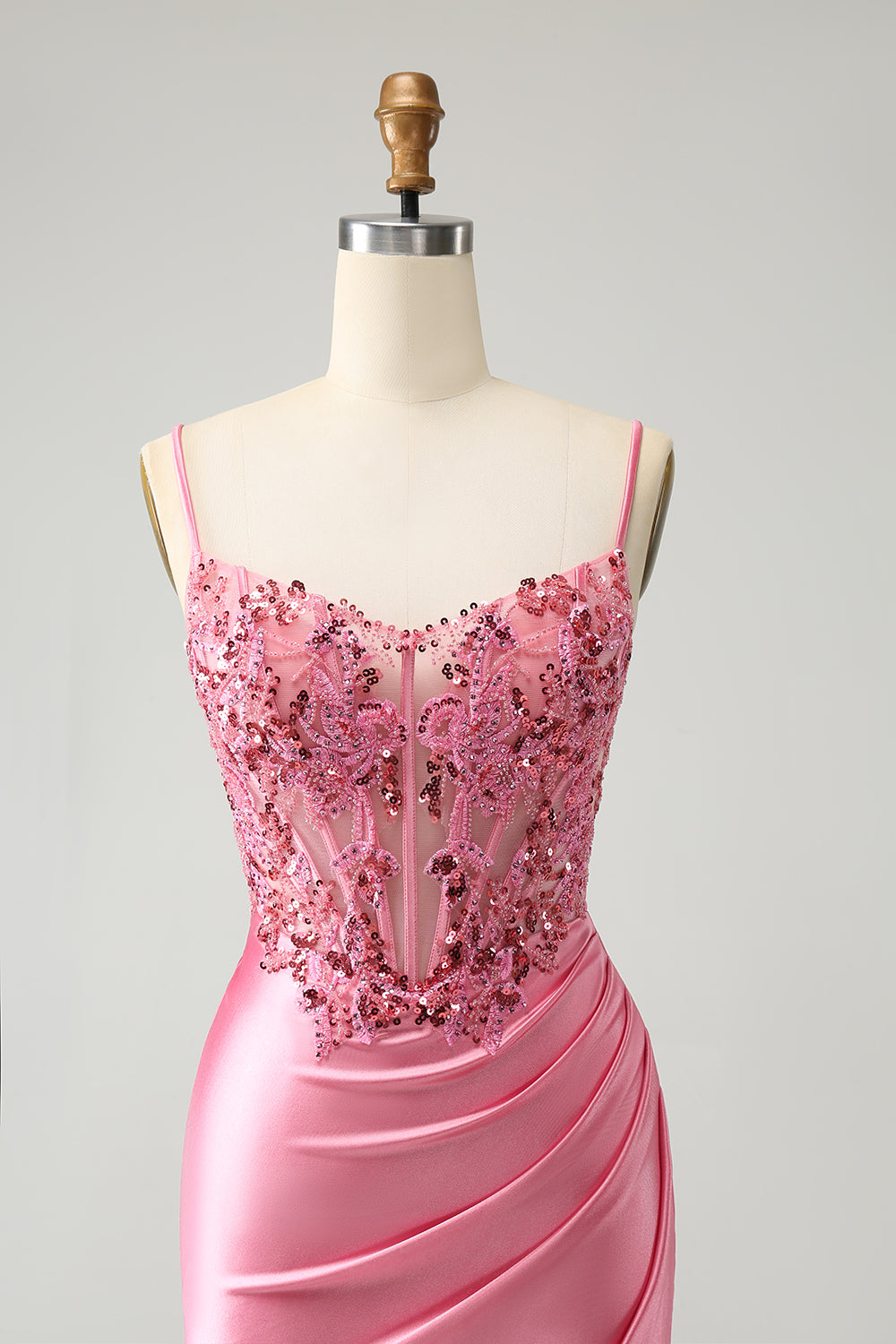 Pink Corset Spaghetti Straps Tight Homecoming Dress with Appliques