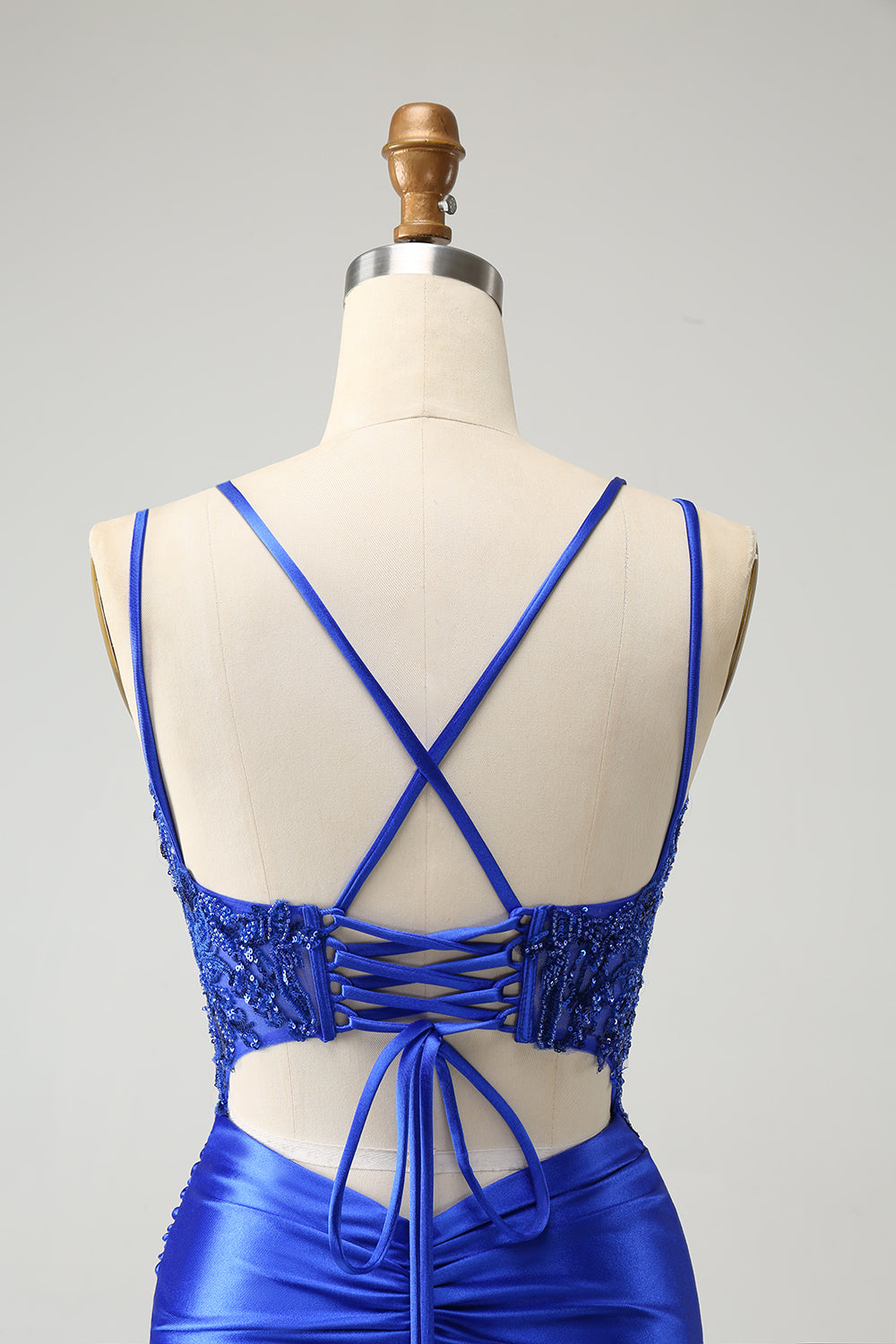 Royal Blue Corset Appliqued Spaghetti Straps Tight Homecoming Dress