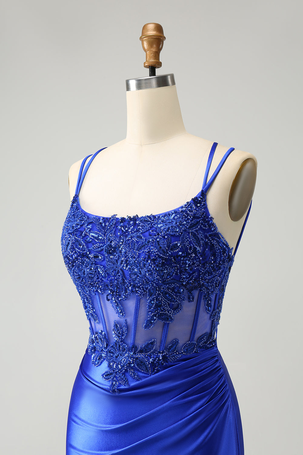 Royal Blue Corset Appliqued Spaghetti Straps Tight Homecoming Dress