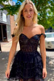Black A Line Sparkly Off The Shoulder Homecoming Dress