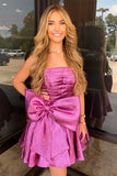 A Line Purple Strapless Homecoming Dress with Big Bow