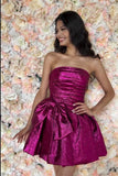 A Line Purple Strapless Homecoming Dress with Big Bow