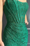 Dark Green Strapless Beaded Tight Homecoming Dress