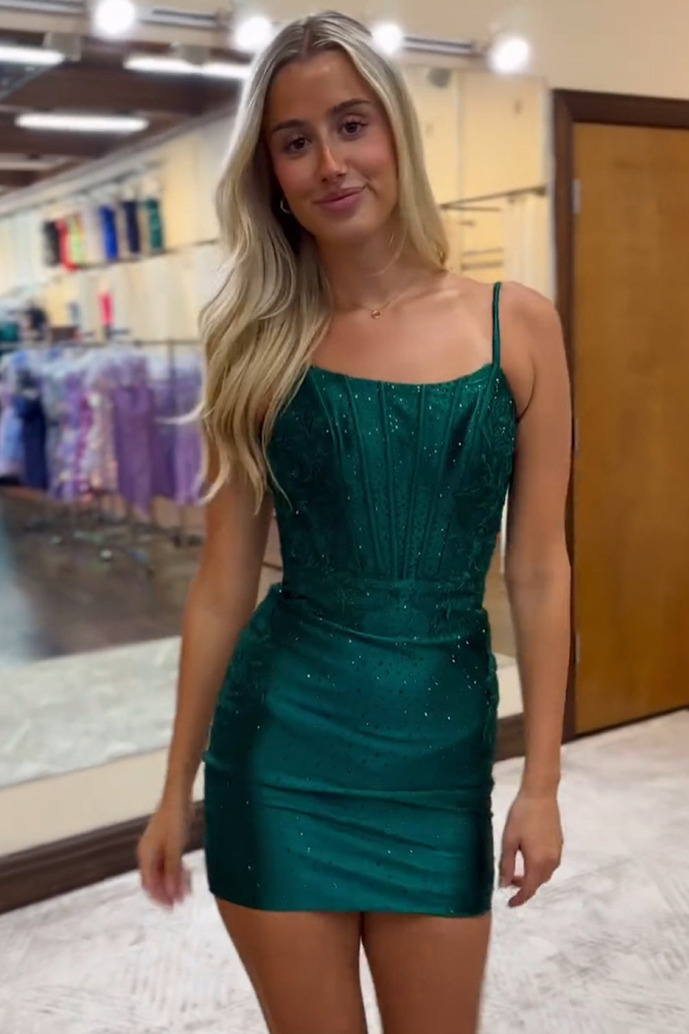 Dark Green Spaghetti Straps Beaded Tight Homecoming Dress