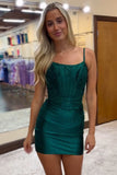 Dark Green Spaghetti Straps Beaded Tight Homecoming Dress