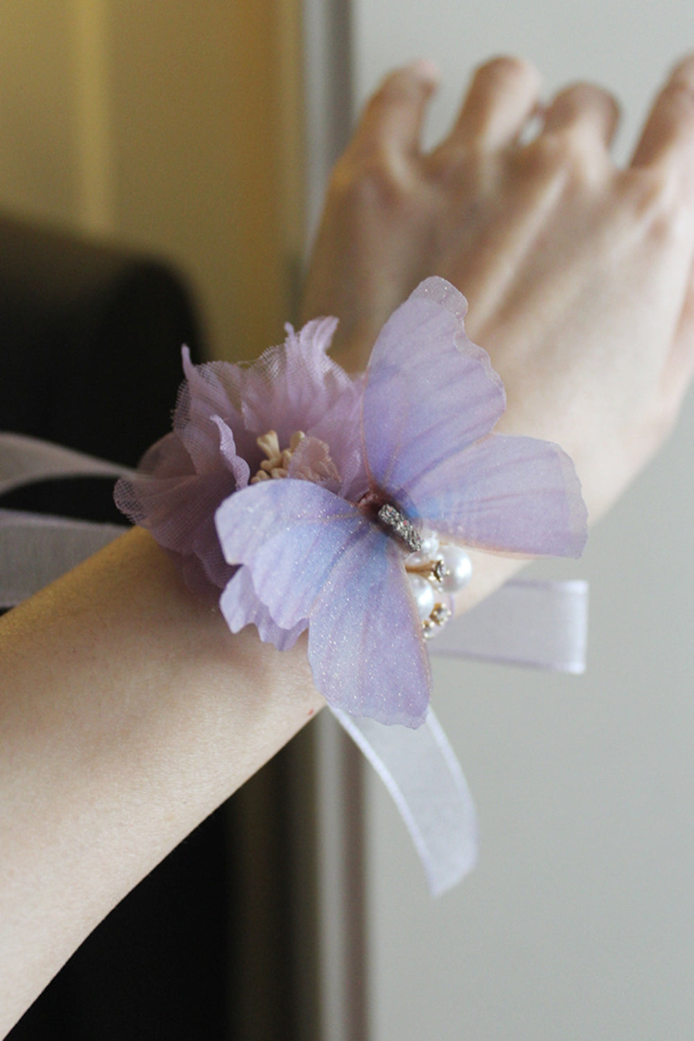 Elegant Purple Butterfly Prom Wrist Corsage for Wedding