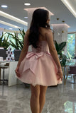 A Line Pink Strapless Homecoming Dress With Bows