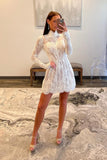 A Line White Lace Homecoming Dress With Long Sleeves