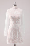 A Line White Lace Homecoming Dress With Long Sleeves