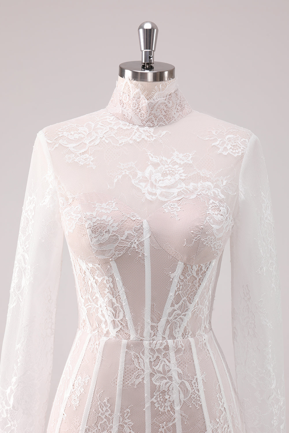 A Line White Lace Homecoming Dress With Long Sleeves