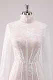 A Line White Lace Homecoming Dress With Long Sleeves