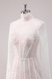 A Line White Lace Homecoming Dress With Long Sleeves