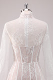 A Line White Lace Homecoming Dress With Long Sleeves