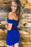 Royal Blue Off The Shoulder Tight Homecoming Dress