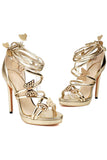 Women's Golden Metallic Strappy Stilletos Heels Sandals Shoes with Butterfly