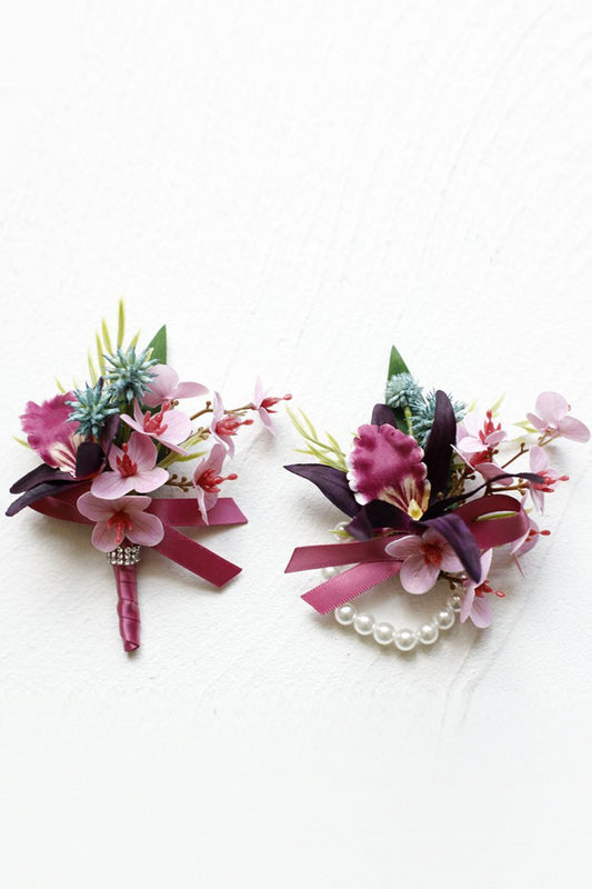 Burgundy Wrist Corsage for Prom Party