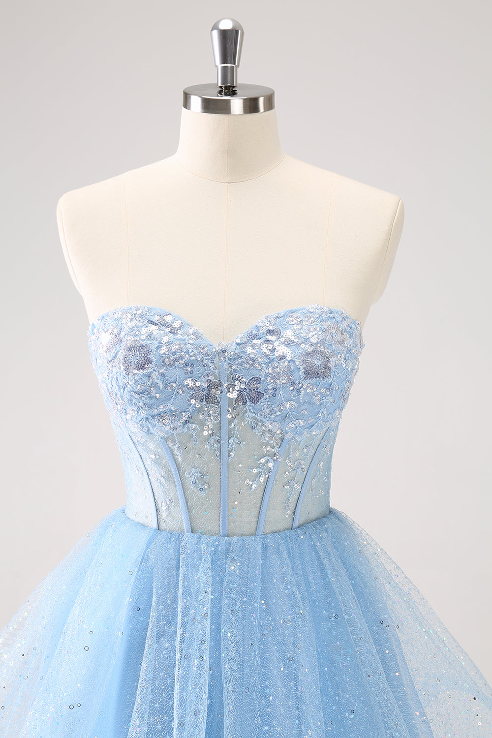 Sky Blue A Line Sweetheat Corset Tulle Homecoming Dress with Sequins