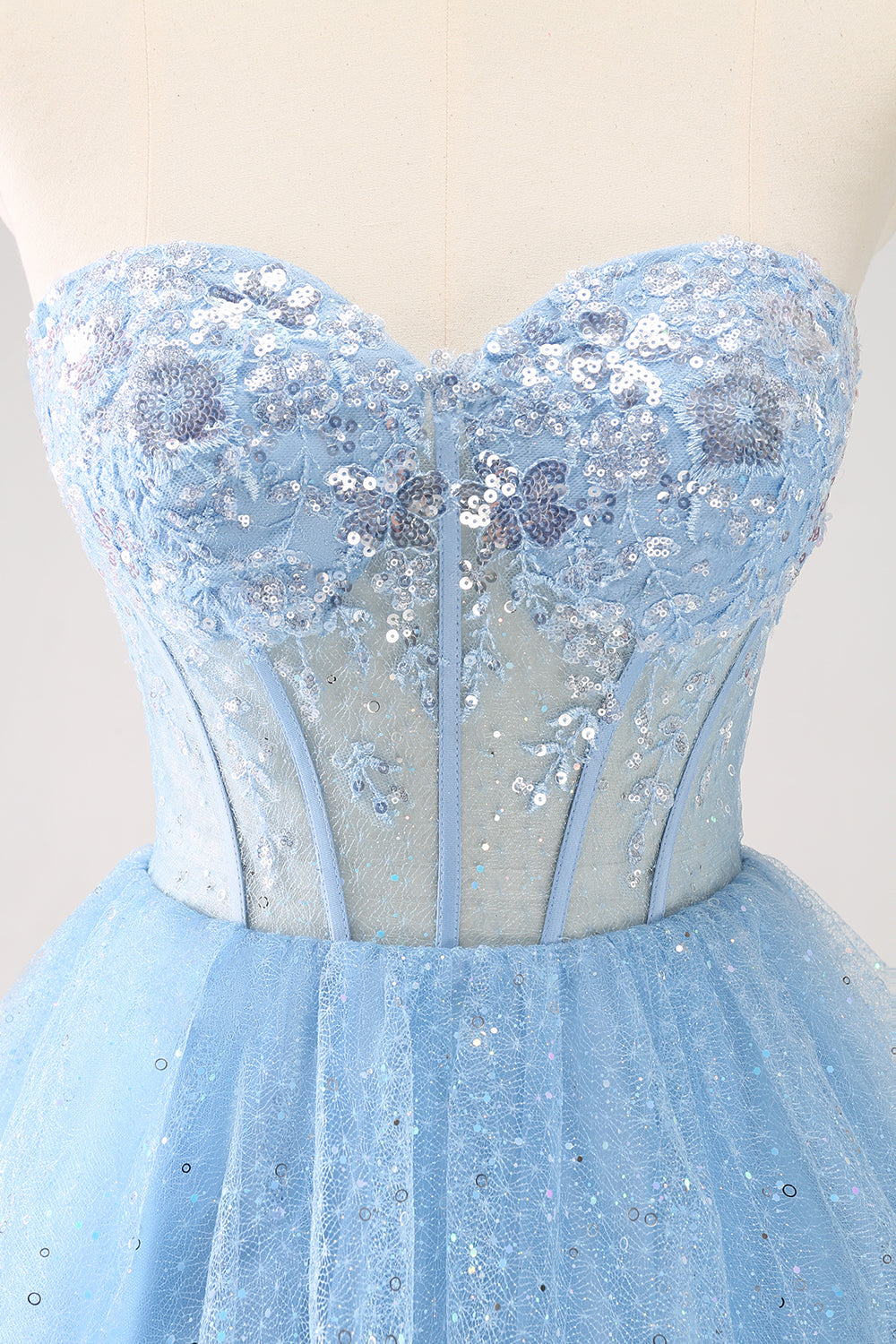 Sky Blue A Line Sweetheat Corset Tulle Homecoming Dress with Sequins