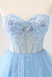 Sky Blue A Line Sweetheat Corset Tulle Homecoming Dress with Sequins