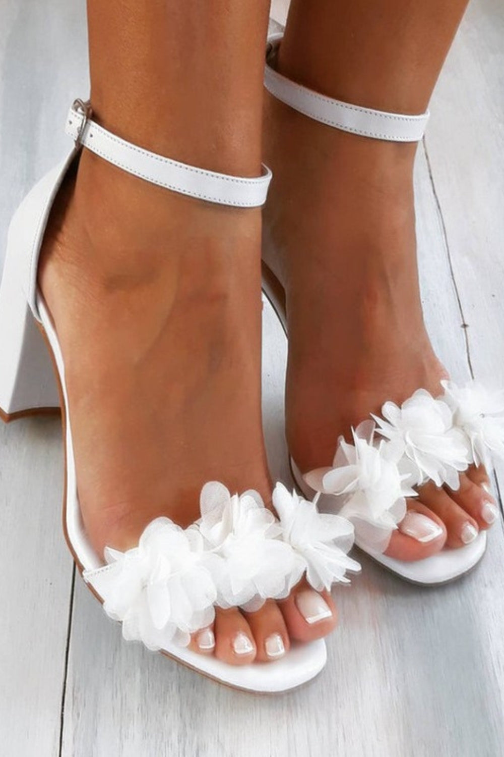 White high heel prom evening flower sandals