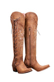 Brown Cowboy Boots Embroidered Western Cowgirl Boots High Lace-Up Boots