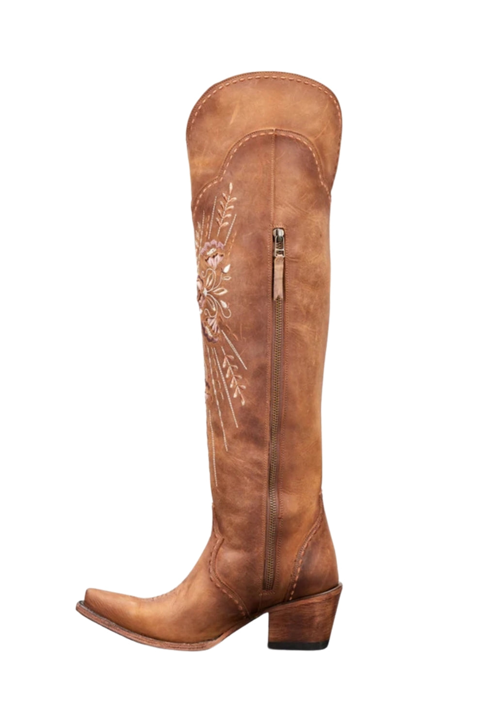 Brown Cowboy Boots Embroidered Western Cowgirl Boots High Lace-Up Boots