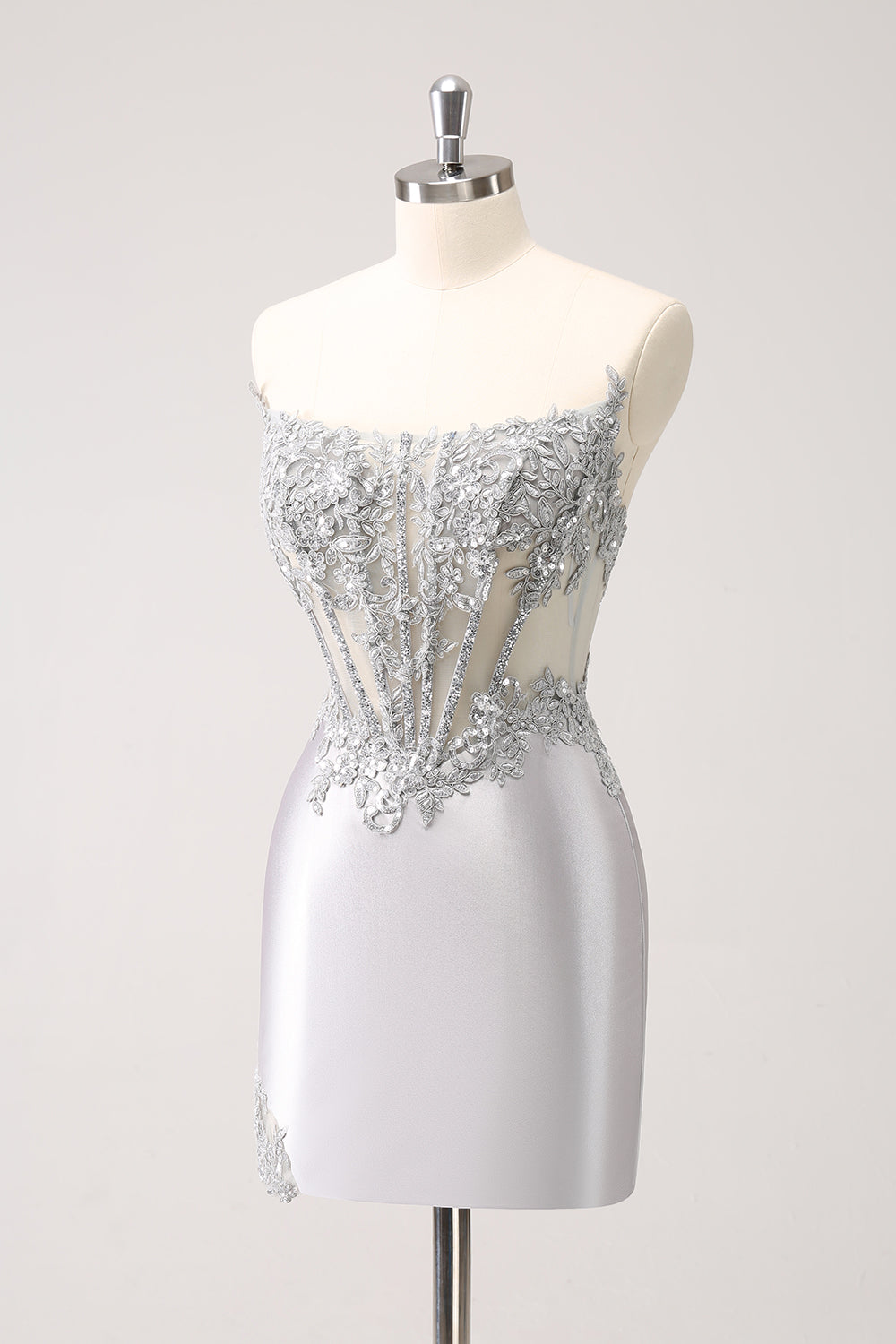 Silver Strapless Sequins Corset Tight Homecoming Dress