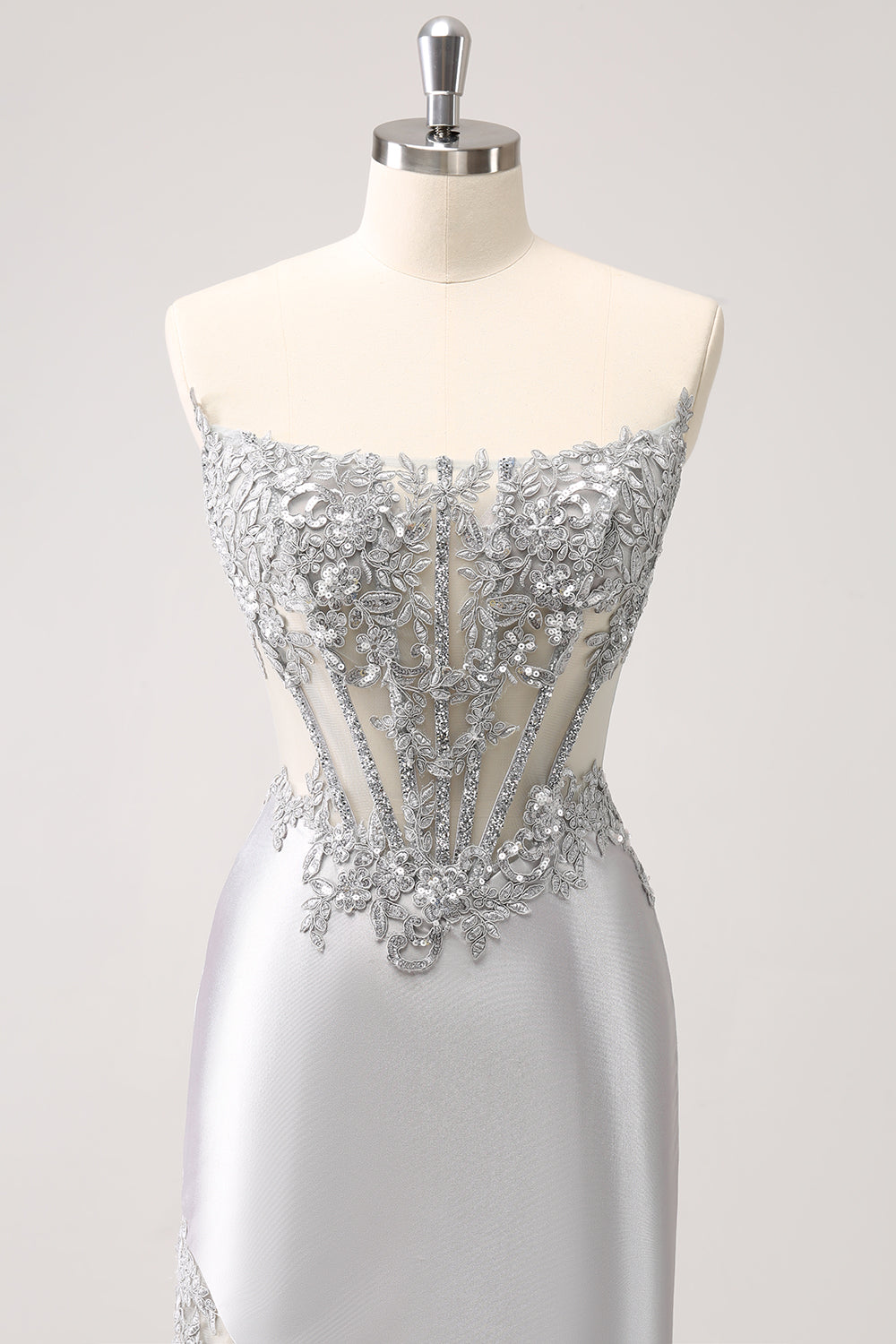 Silver Strapless Sequins Corset Tight Homecoming Dress