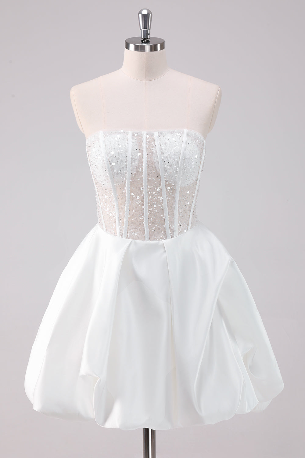 White A Line Sequined Corset Strapless Homecoming Dress