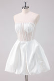 White A Line Sequined Corset Strapless Homecoming Dress