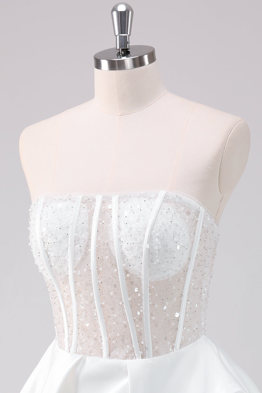 White A Line Sequined Corset Strapless Homecoming Dress