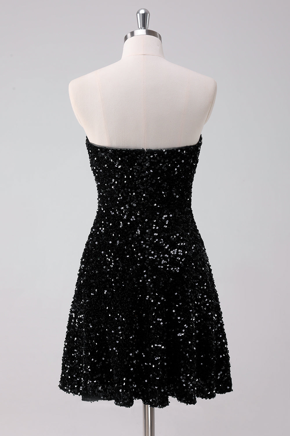 Sequins Black A Line Strapless Short Homecoming Dress