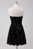 Sequins Black A Line Strapless Short Homecoming Dress