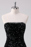 Sequins Black A Line Strapless Short Homecoming Dress