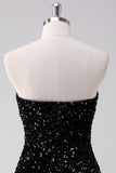 Sequins Black A Line Strapless Short Homecoming Dress