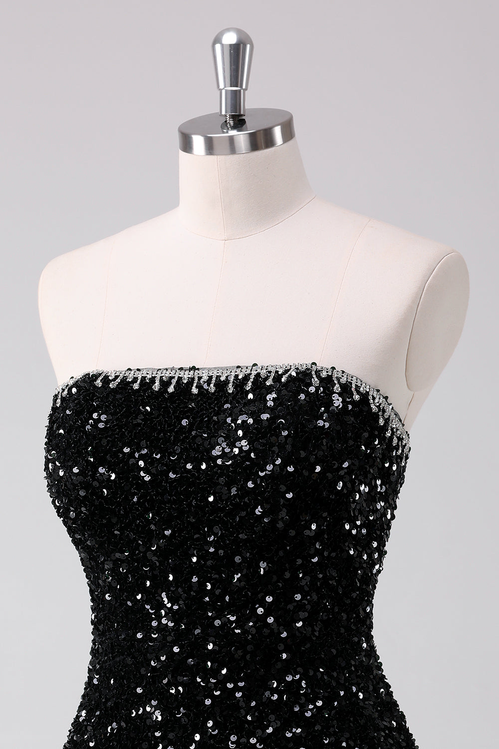 Sequins Black A Line Strapless Short Homecoming Dress