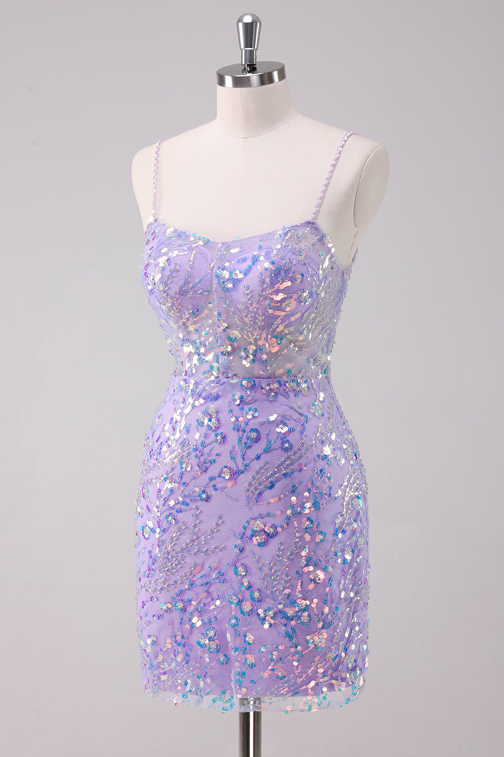 Purple Sequins Spaghetti Straps Bodycon Short Homecoming Dress